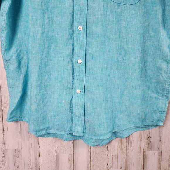 Lands' End Button Down Casual Shirt Teal Size Medium - Picture 8 of 10